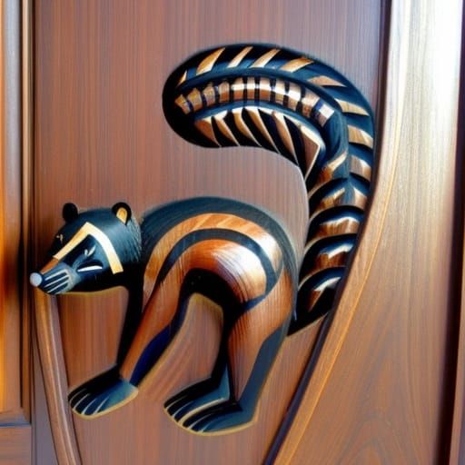 Yoruba Carving of a Skunk on Pine Door