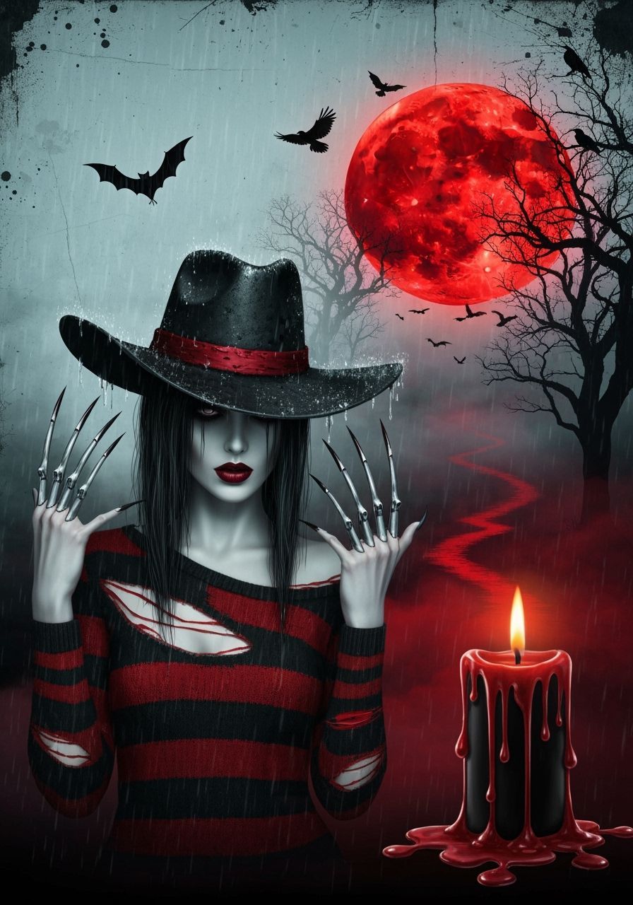 Gothic Nightmare: Woman Under Blood Moon