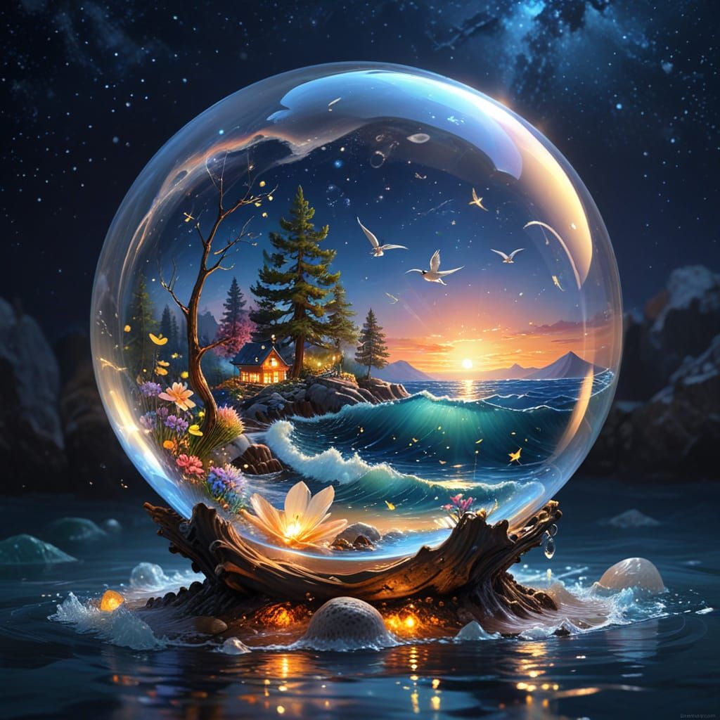 Miniature World Inside a Transparent Bubble