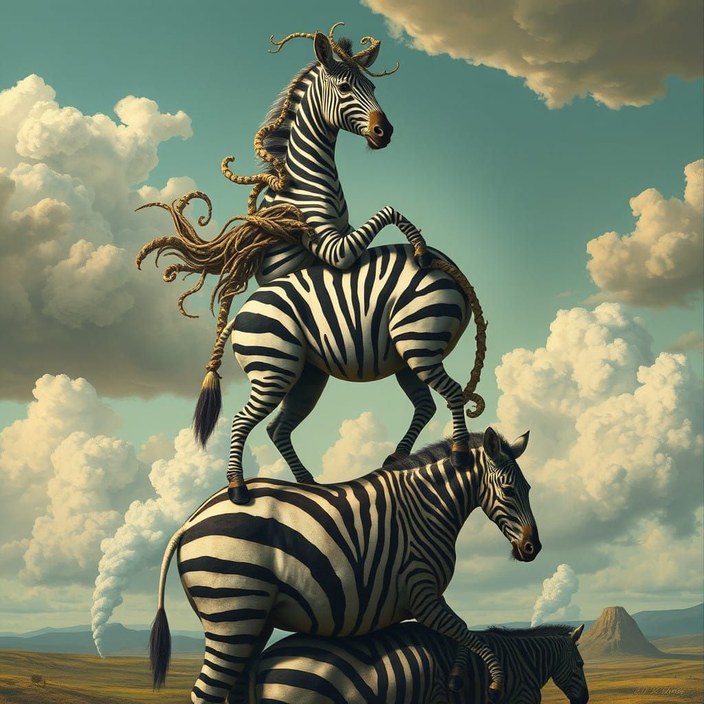 Surreal Zebra Monolith in Vibrant Oil Painting Style