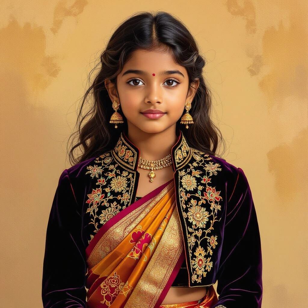 Indian Girl in Saree, Raja Ravi Varma Style