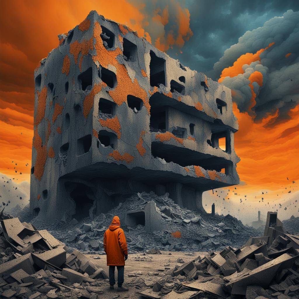 Surreal Fusion of Body and Brutalist Architecture