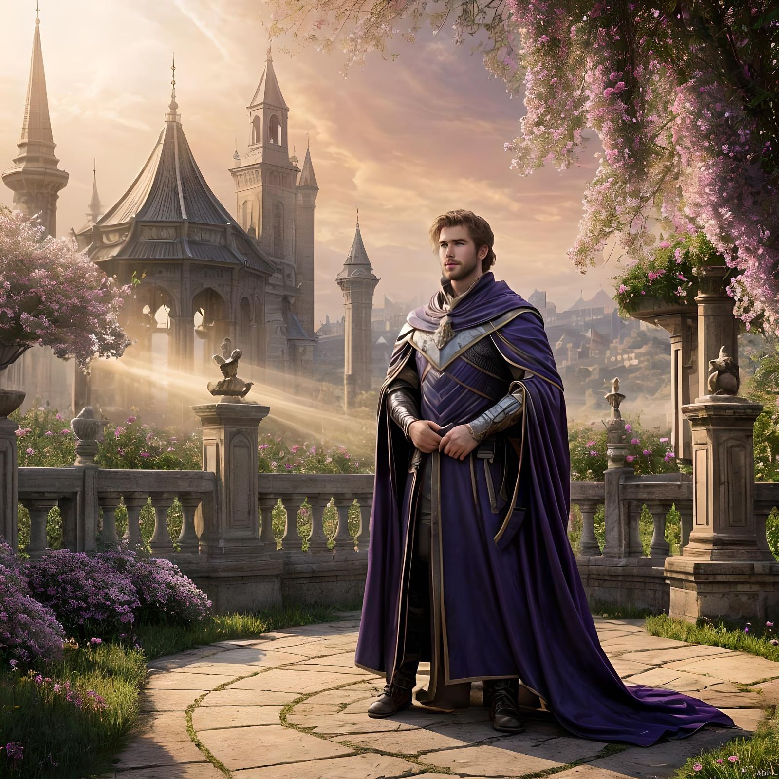Valiant Knight in Magic Garden, Hyperdetailed Portrait