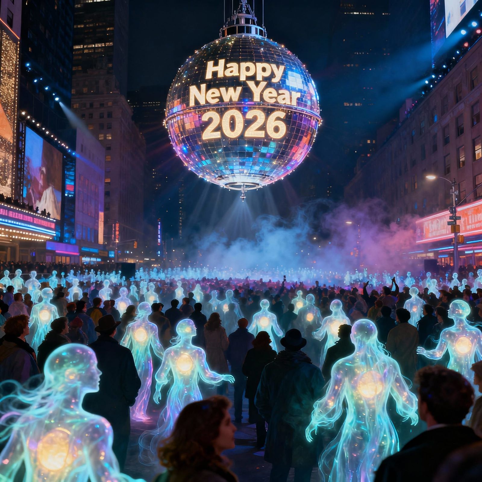 Ghosts Celebrate New Year's Eve Ball Drop in Times Square