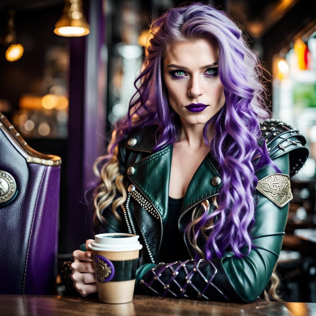 Valkyrie Biker: Viking Woman in a Café