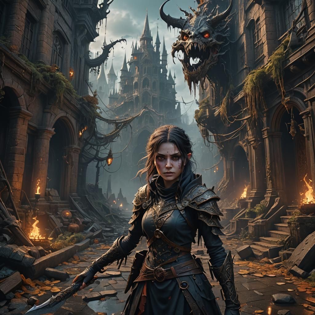 Detailed Matte Painting of a Scary Girl