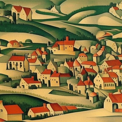 Mice Village on Cheese Valley: Folk Art Abstraction