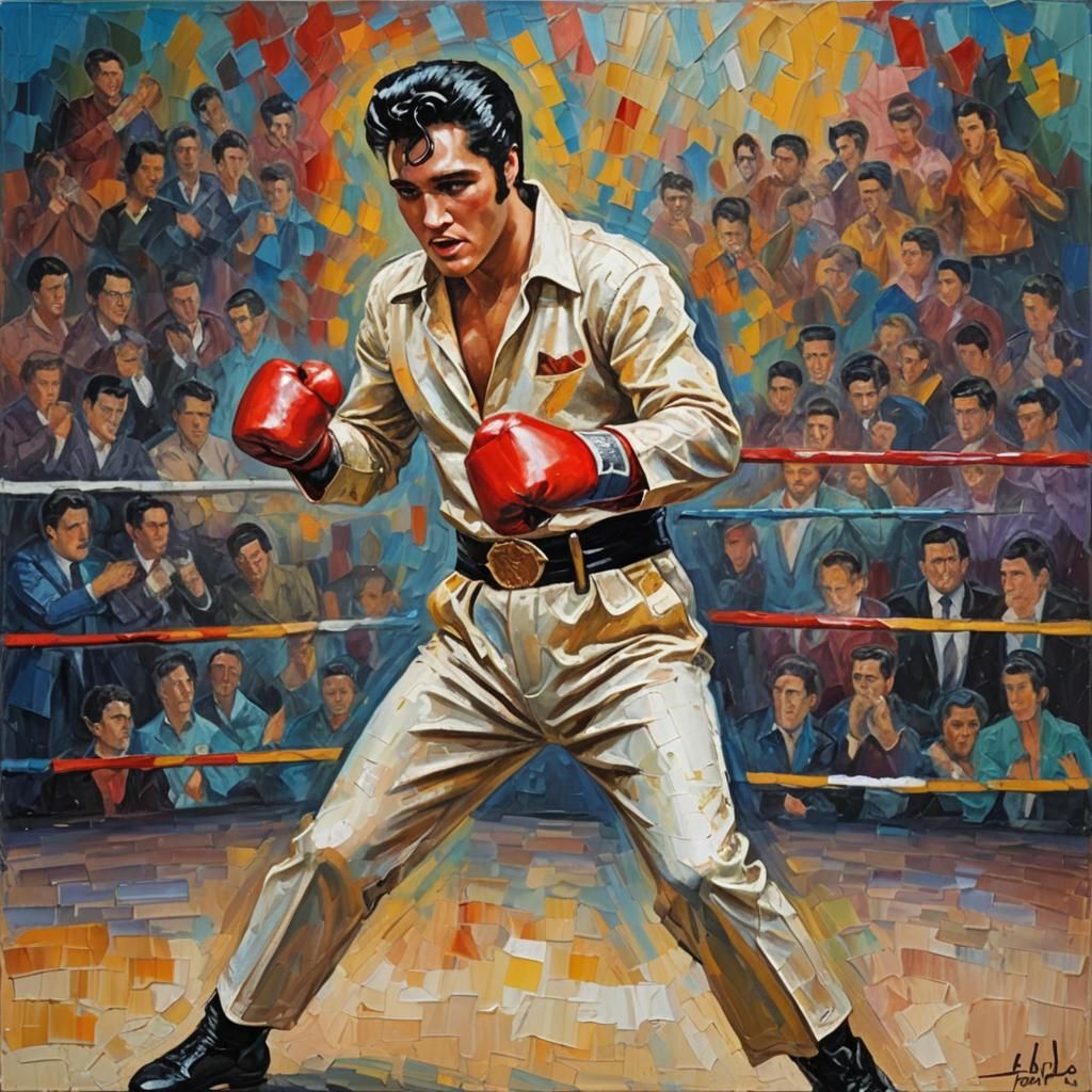 Elvis Presley Boxing: Neo-Impressionist Oil Painting