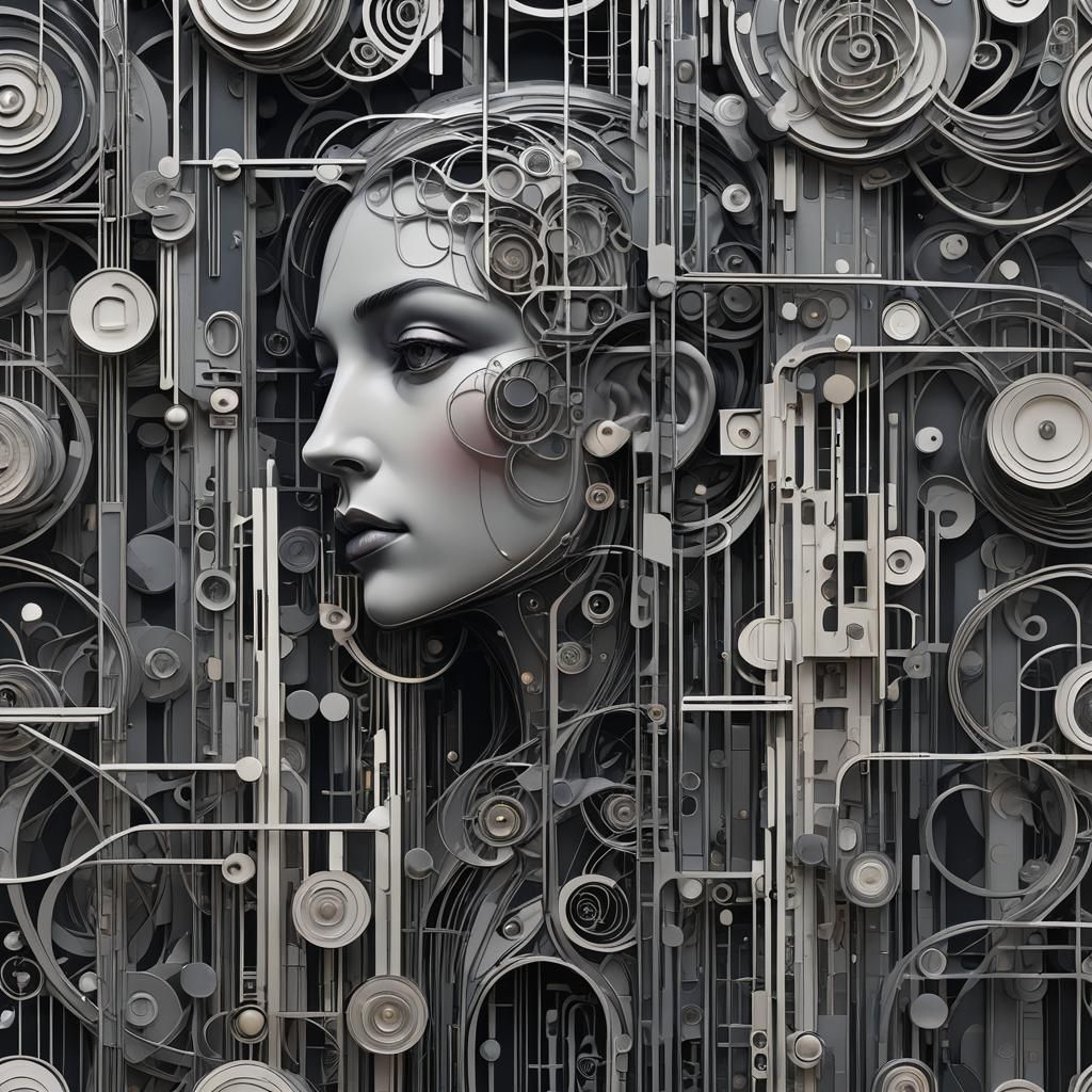 Abstract Double Exposure in Art Nouveau Style