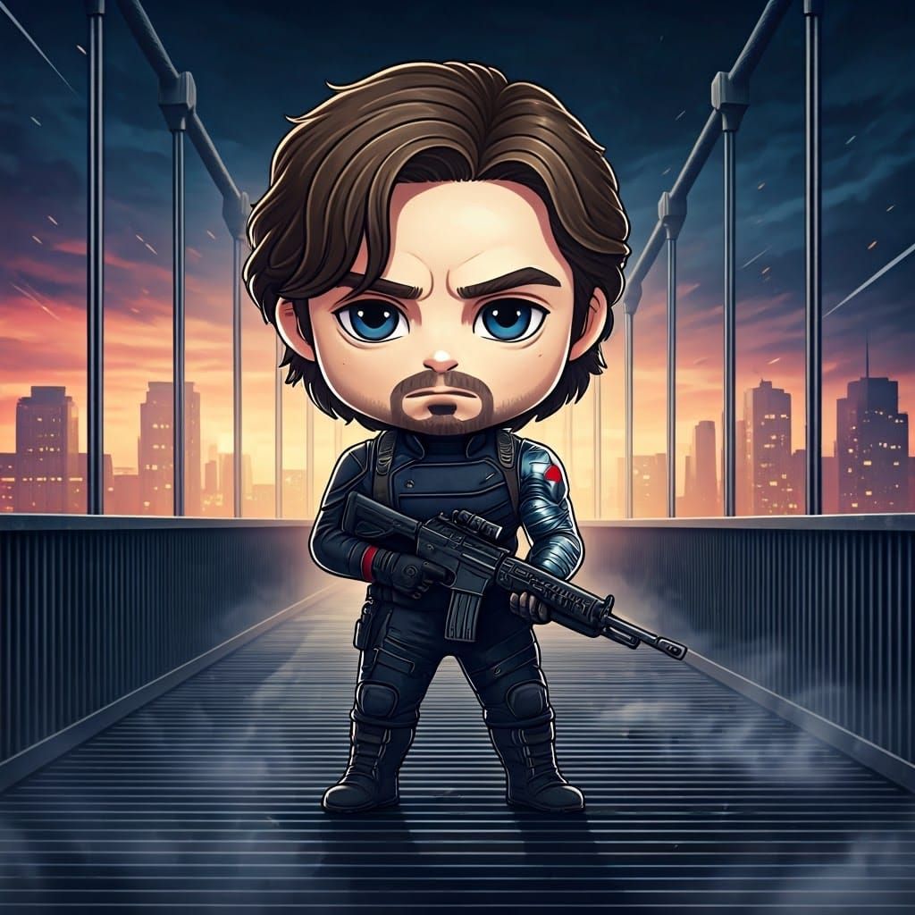 Chibi Winter Soldier on Misty Bridge, Manga Style