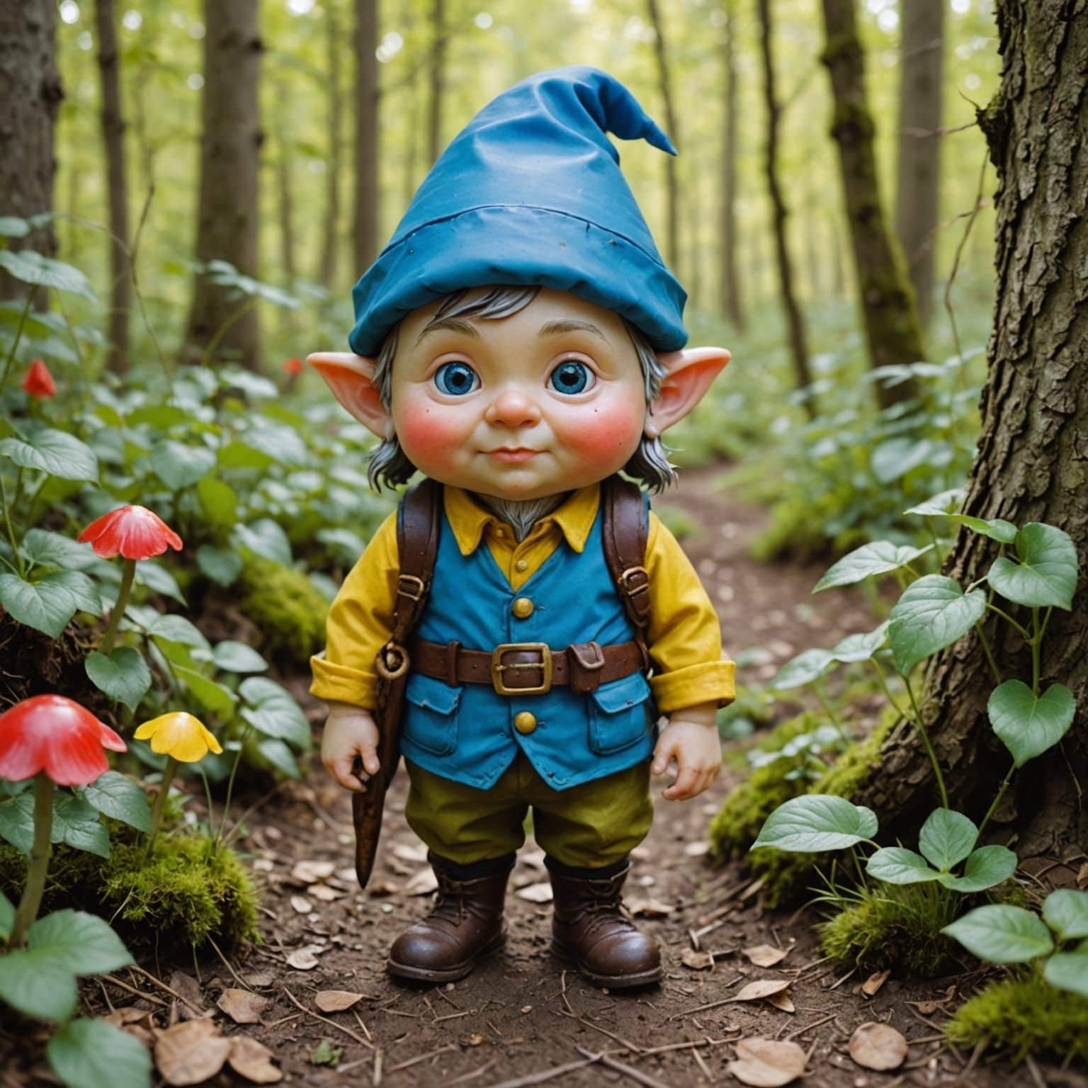 Whimsical Gnome Hunts in Vibrant, Fantastical Landscape