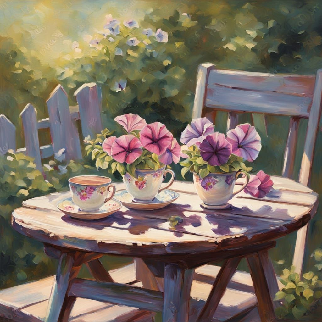 Petunias in Cups: Impressionist Oil Painting