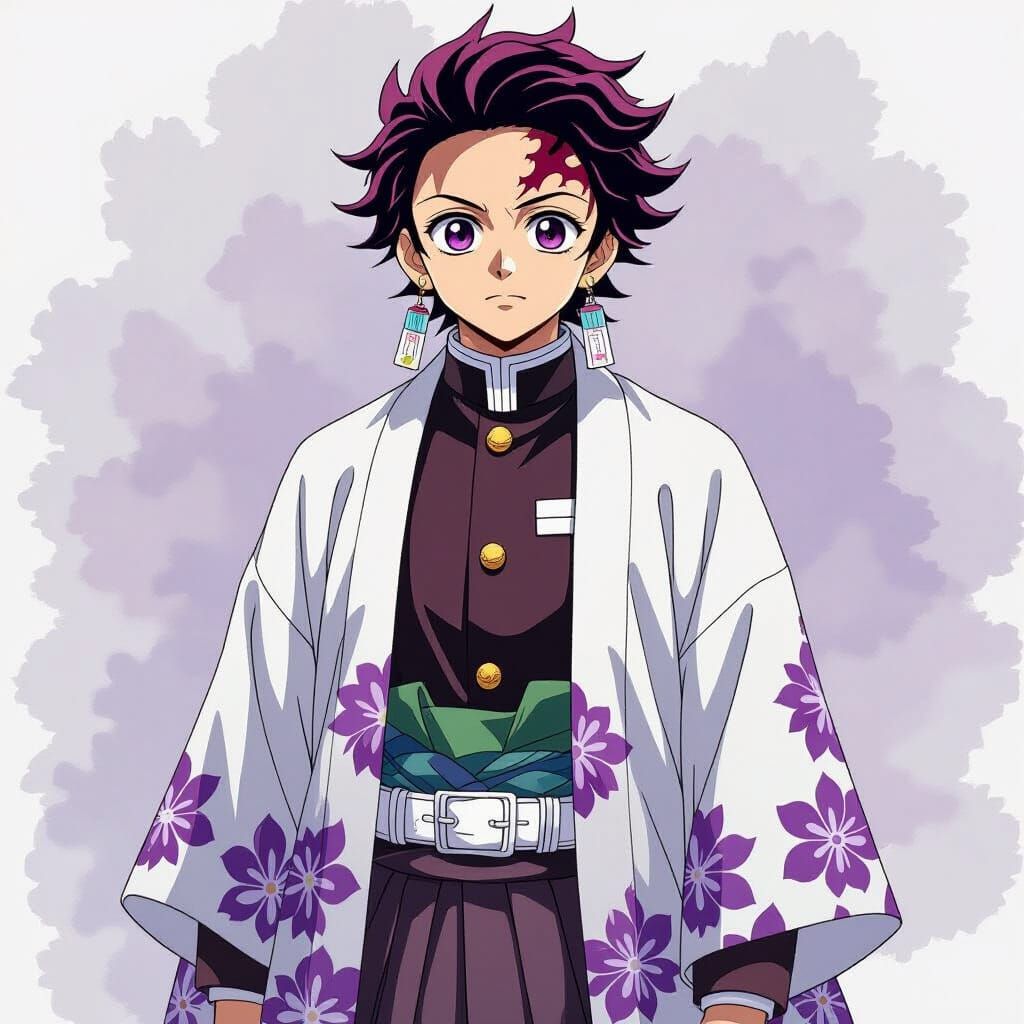 Anime Character in White Haori with Purple Flowers