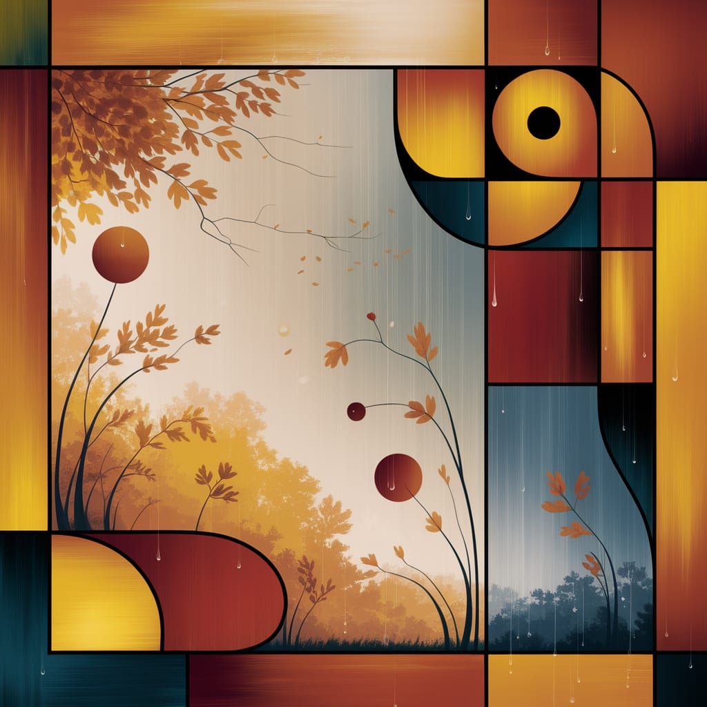 Abstract Autumn Rain Landscape in Geometric Style