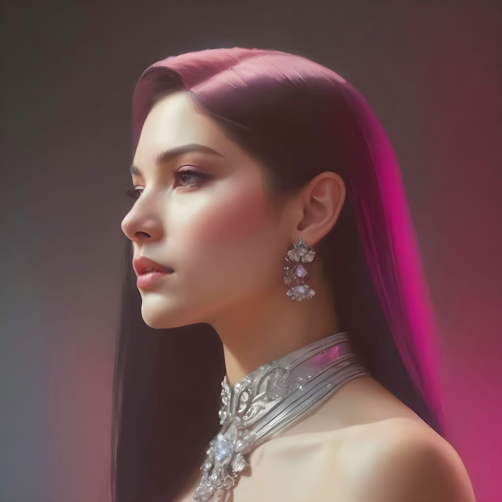 Monochrome Pink Portrait in Hyperdetailed Splash Art Style