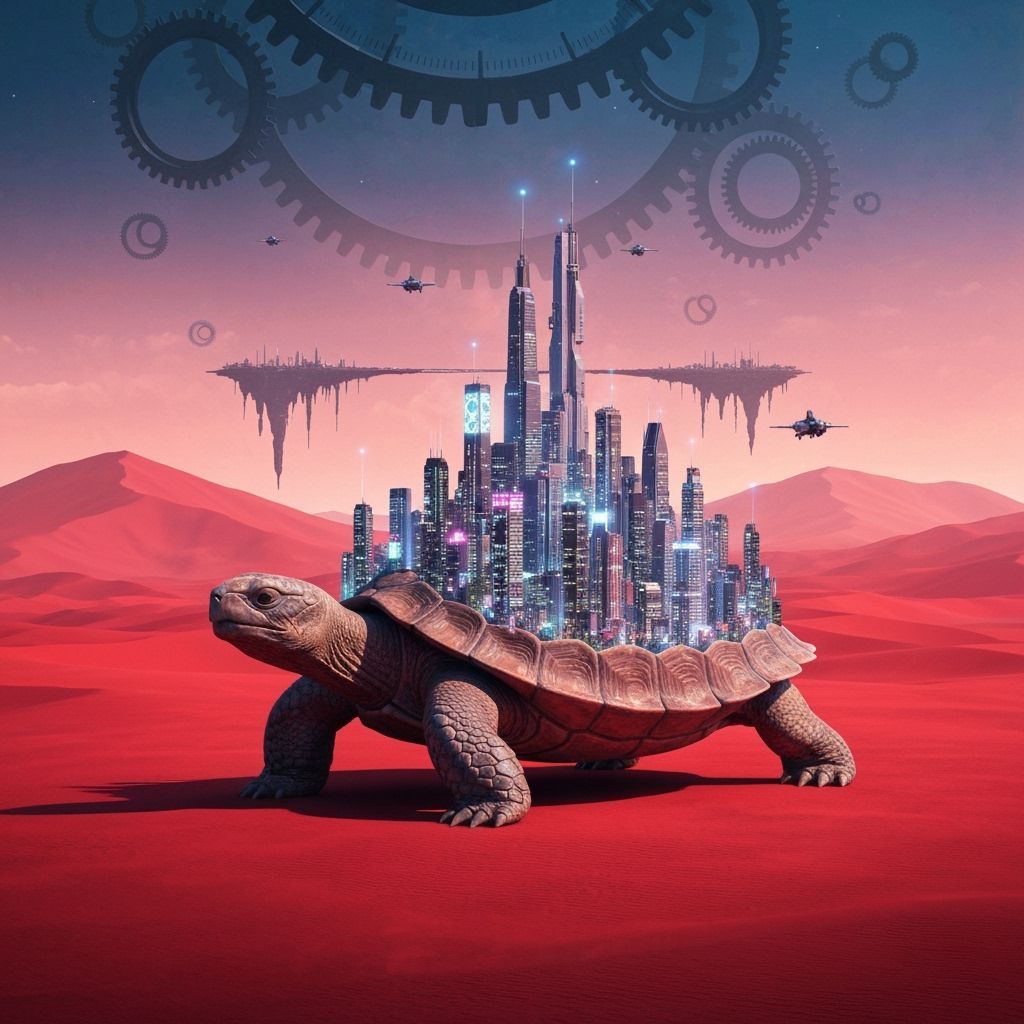 Futuristic City on Giant Turtle in Crimson Desert
