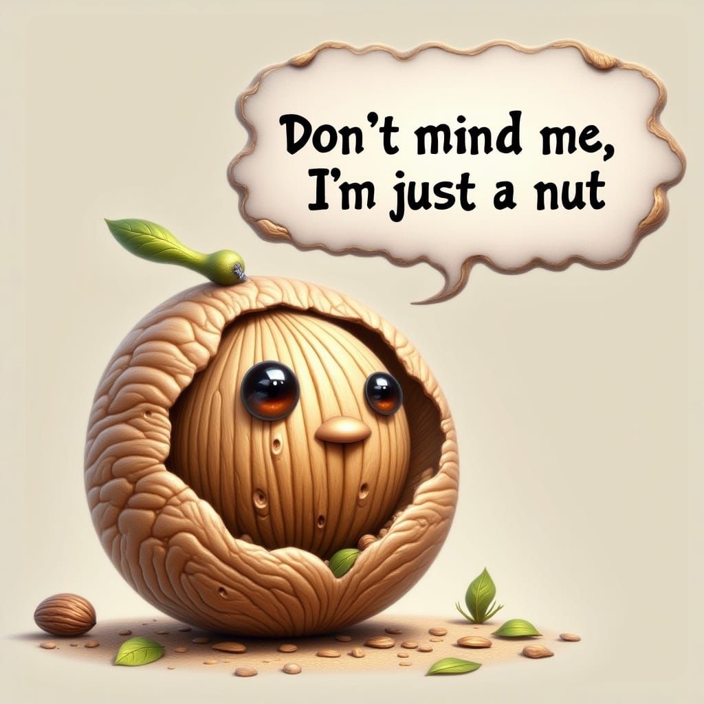 Whimsical Walnut in Shell with a Playful Speech Bubble