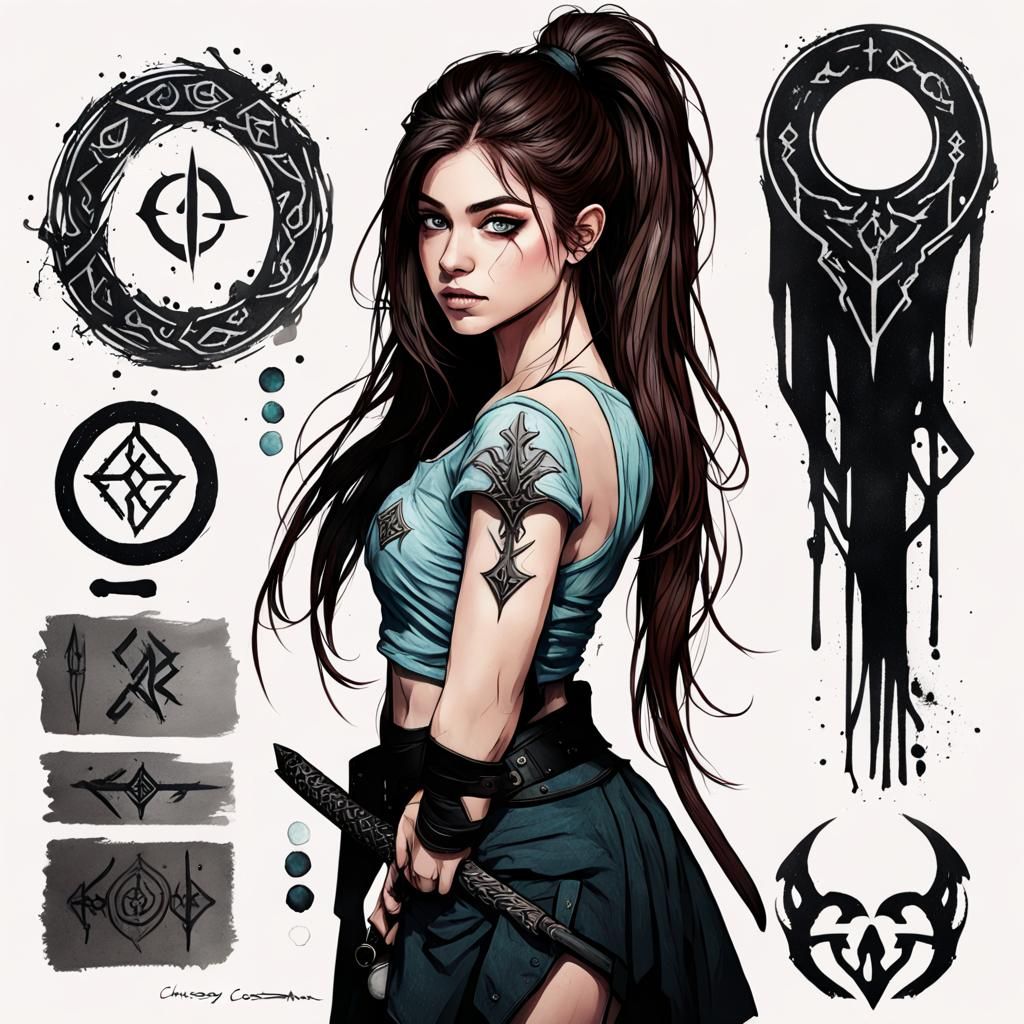 Fantasy Warrior Character Sheet in Gritty Hand-Drawn Style