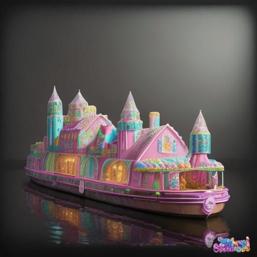 Whimsical Narrowboat Cake in Candy Art Style