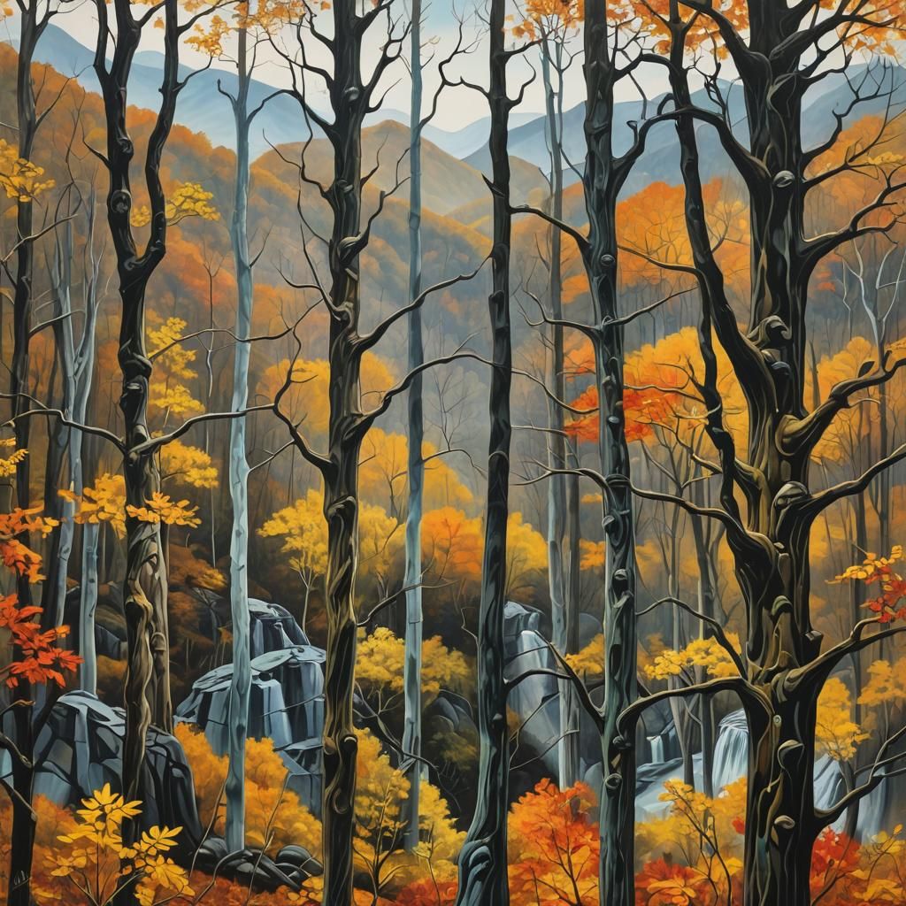 Surreal Smoky Mountains Autumn in Dali Style