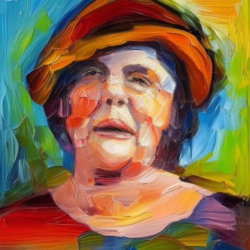 Neo-Impressionist Painting of a Middle-Aged Woman