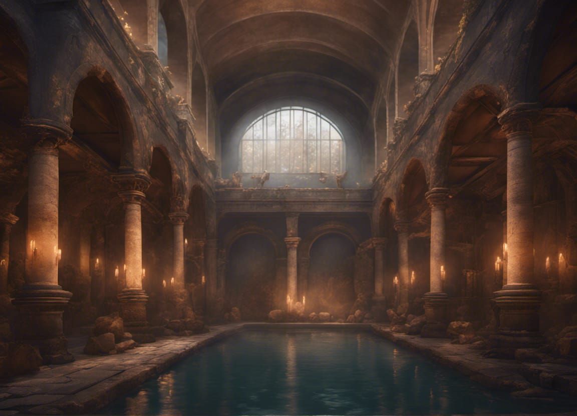 Grand Roman Bath Hall at Evening in Unreal Engine