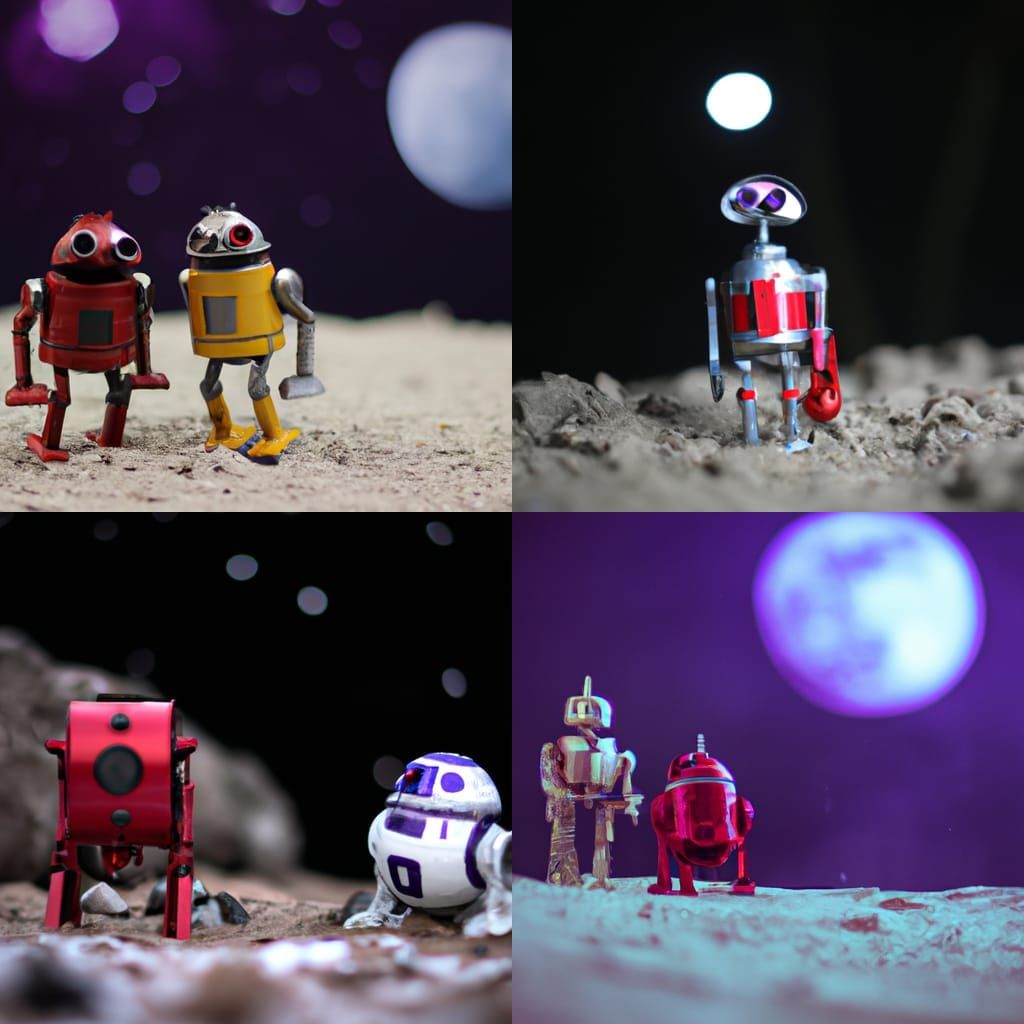 Red and Purple Astromech Droid on the Moon