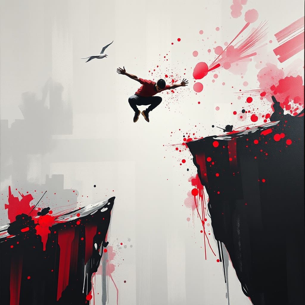 Parkour Athlete Leaps Gap in Splash Art Style