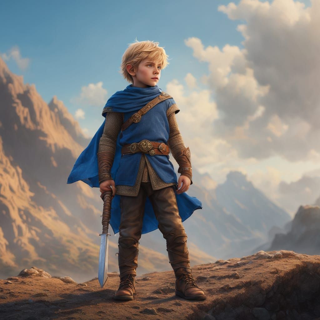 Young Viking Boy With Electric Blue Eyes in Fantasy Art Styl...