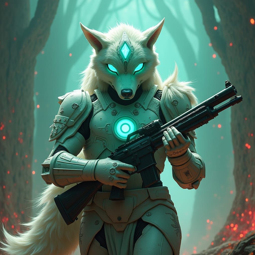 Wolf Soldier in Alien Landscape, Matte Painting