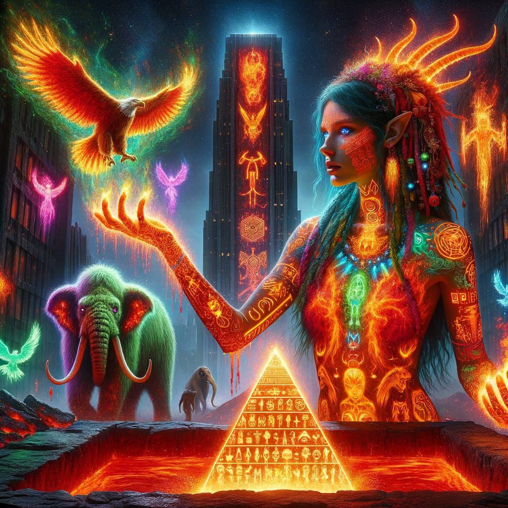 Elven Warlord Levitates Above Glowing Beast Pit