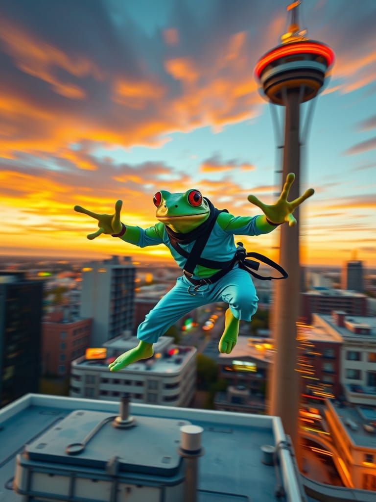 Vibrant Ninja Frog in Midnight Leap
