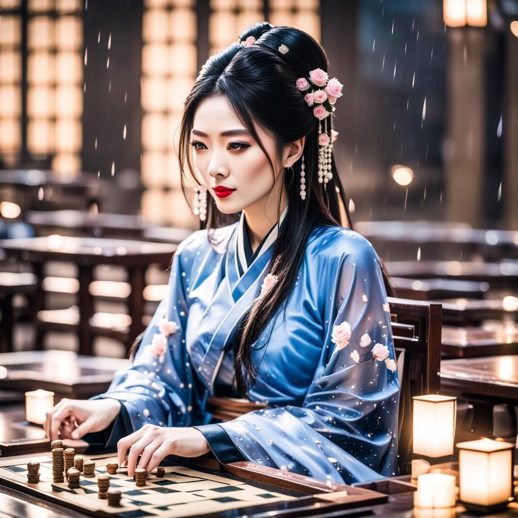 Chinese Woman Playing Game in Palace Court