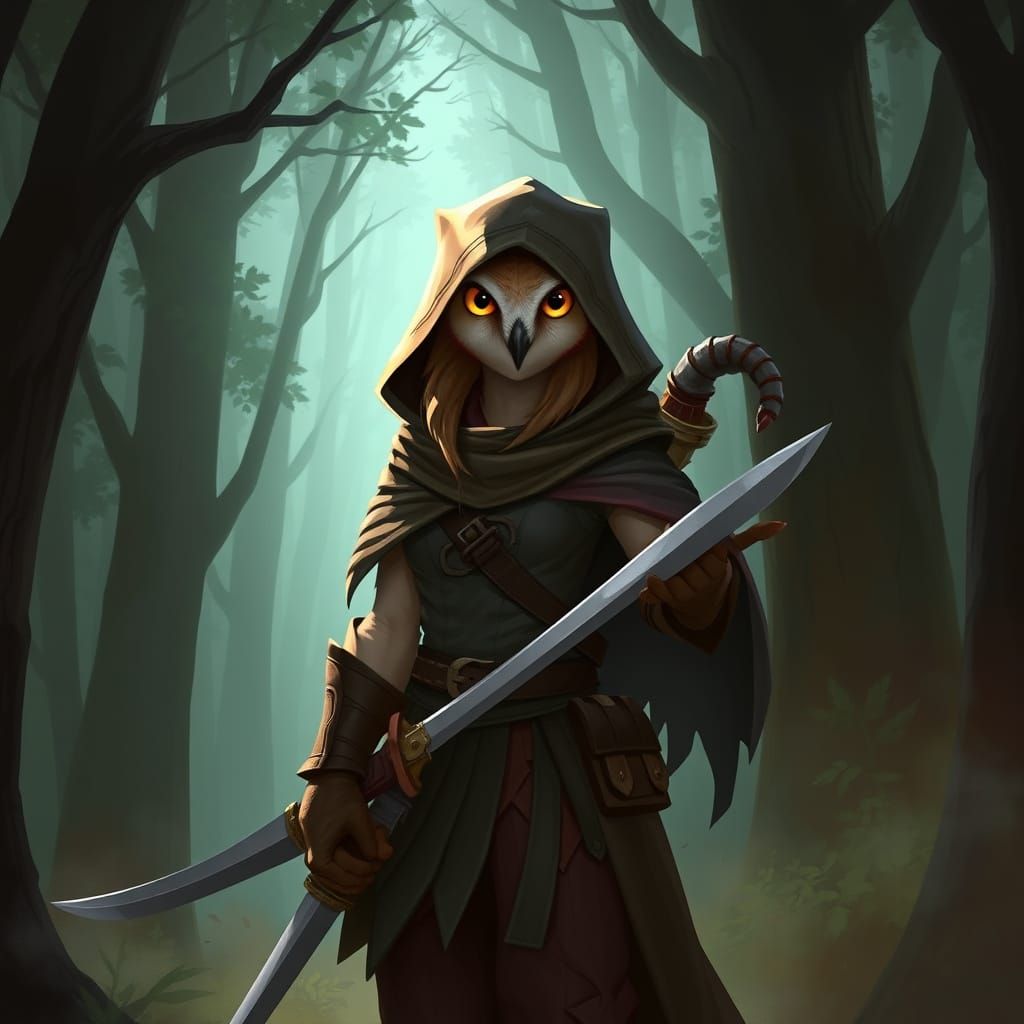 Mystical Owl Rogue in Atmospheric Forest
