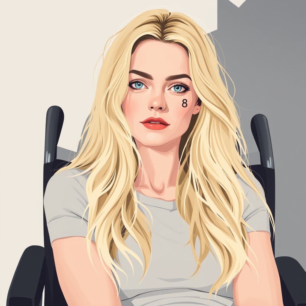 Blonde Woman in Wheelchair with Tattooed 8 and Calming Expre...