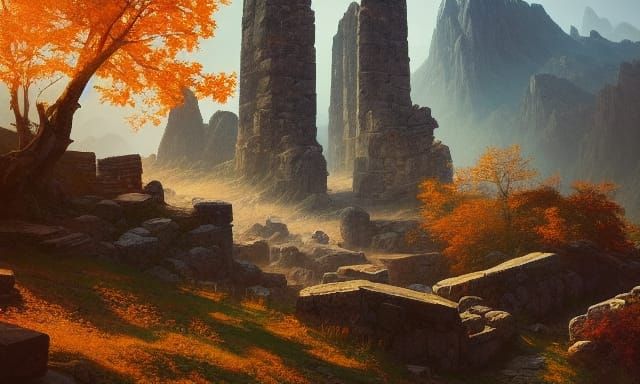 Autumnal Monolith Ruins Concept Art