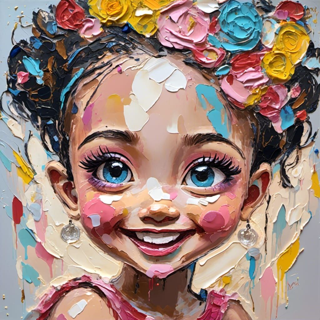 Happy Chibi Girl with Fairy Lights, Hyperrealistic Style