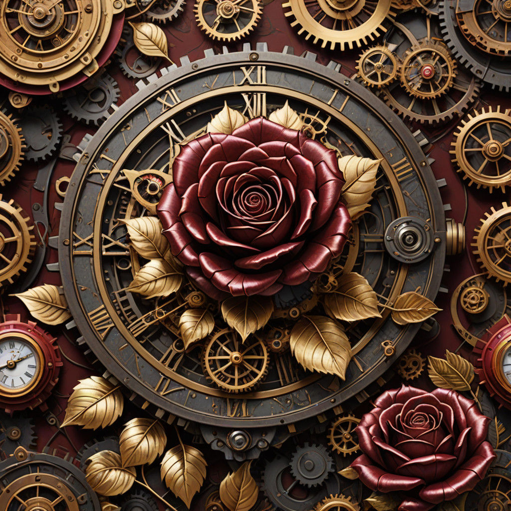 Steampunk Rose Blooms in a Foggy Forest