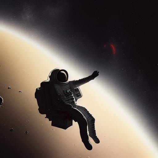 Astronaut Floats in Deep Black Universe