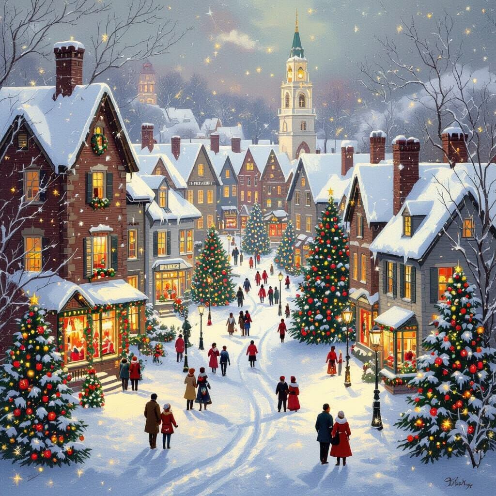 Cozy Christmas City Scene with Nostalgic Charm