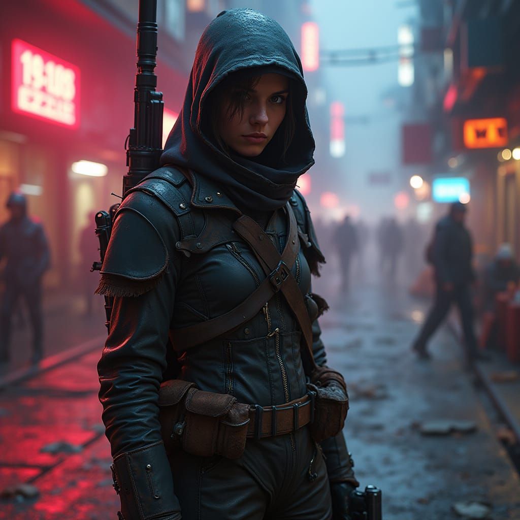 Smuggler in Neon Spaceport, Digital Painting