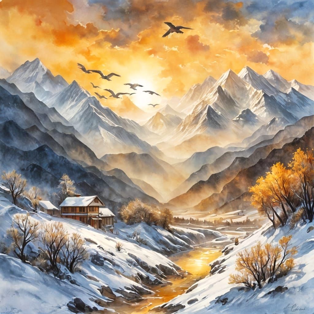 Epic Himalayan Sunrise in Vibrant Impressionist Style