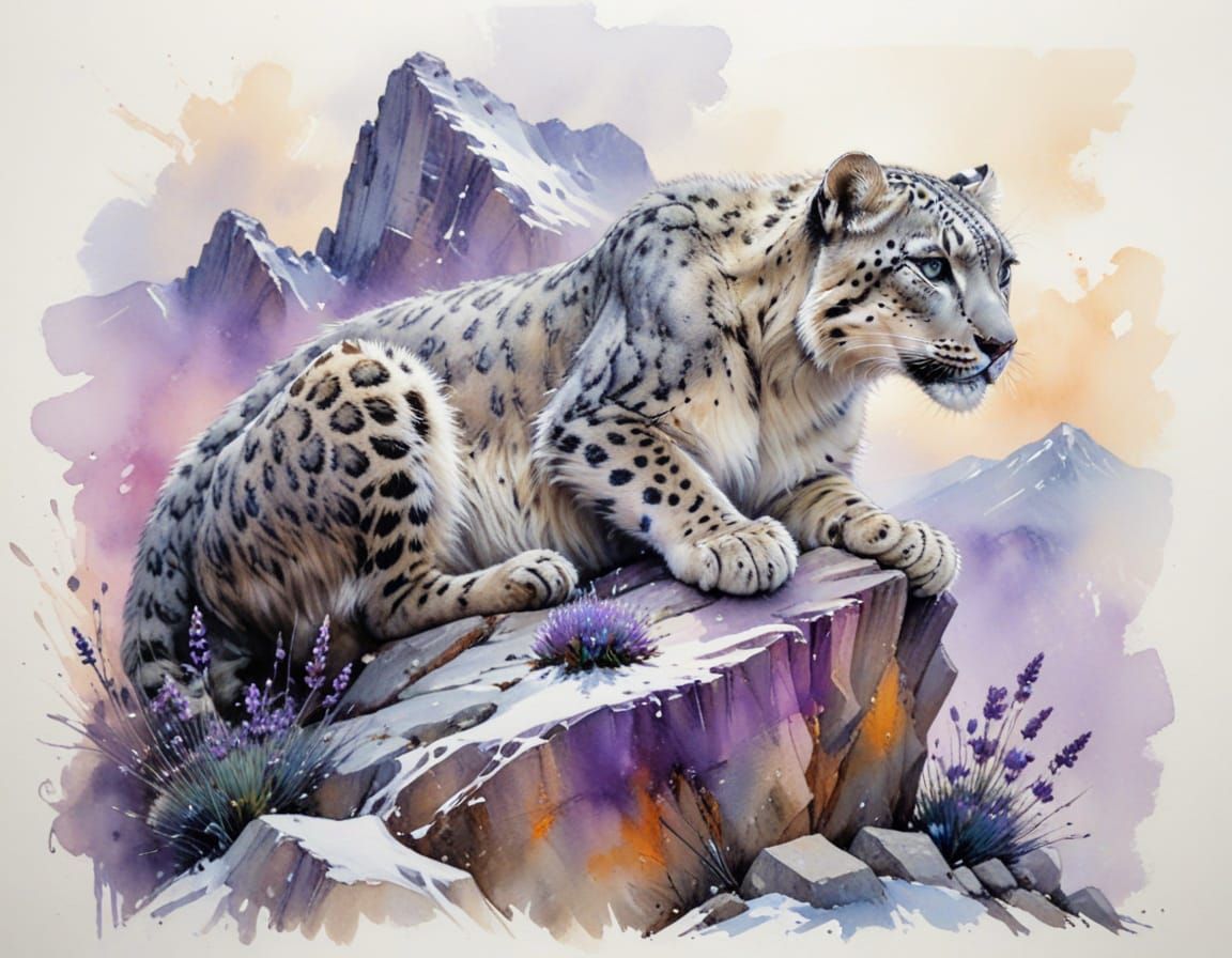 Snow Leopard at Dusk in Lavender Light