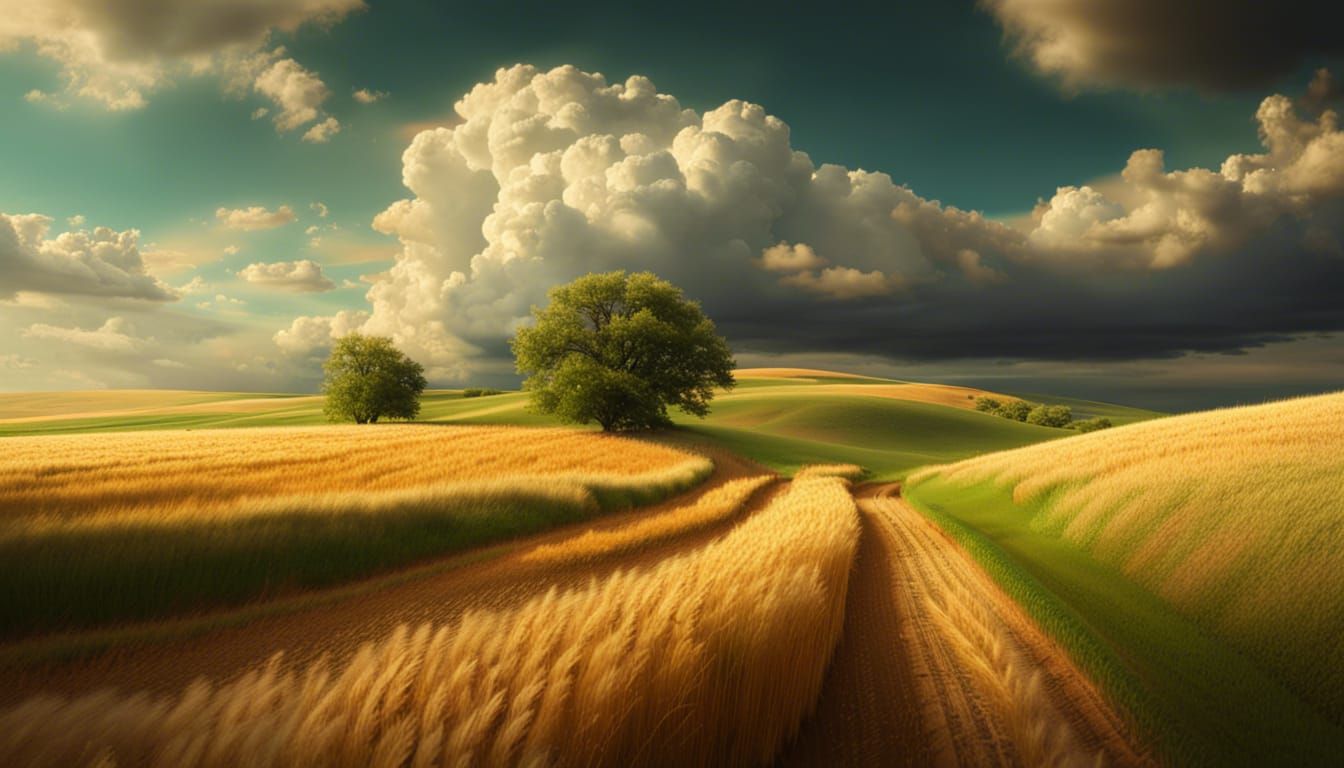 Wheat Fields and Clouds: Cinematic Digital Painting