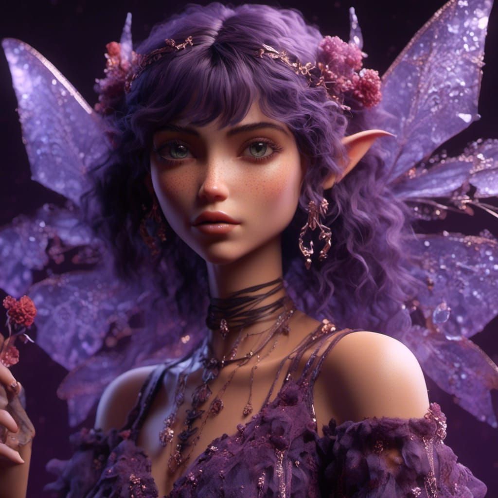 Enchanting 3D Fairy Town with Crystalline Accents