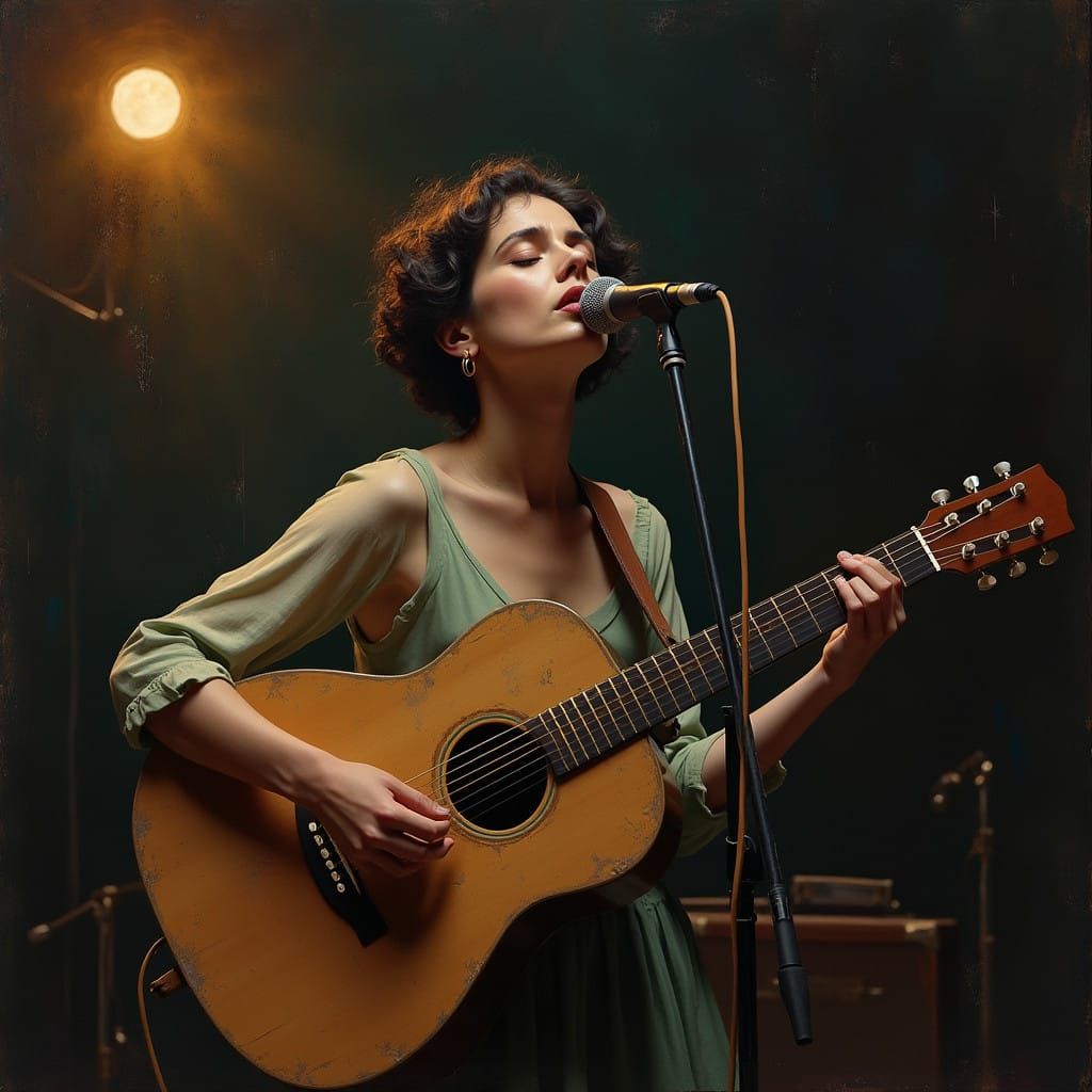 A Melancholic Singer Lost in Thought, with Introspective Bru...