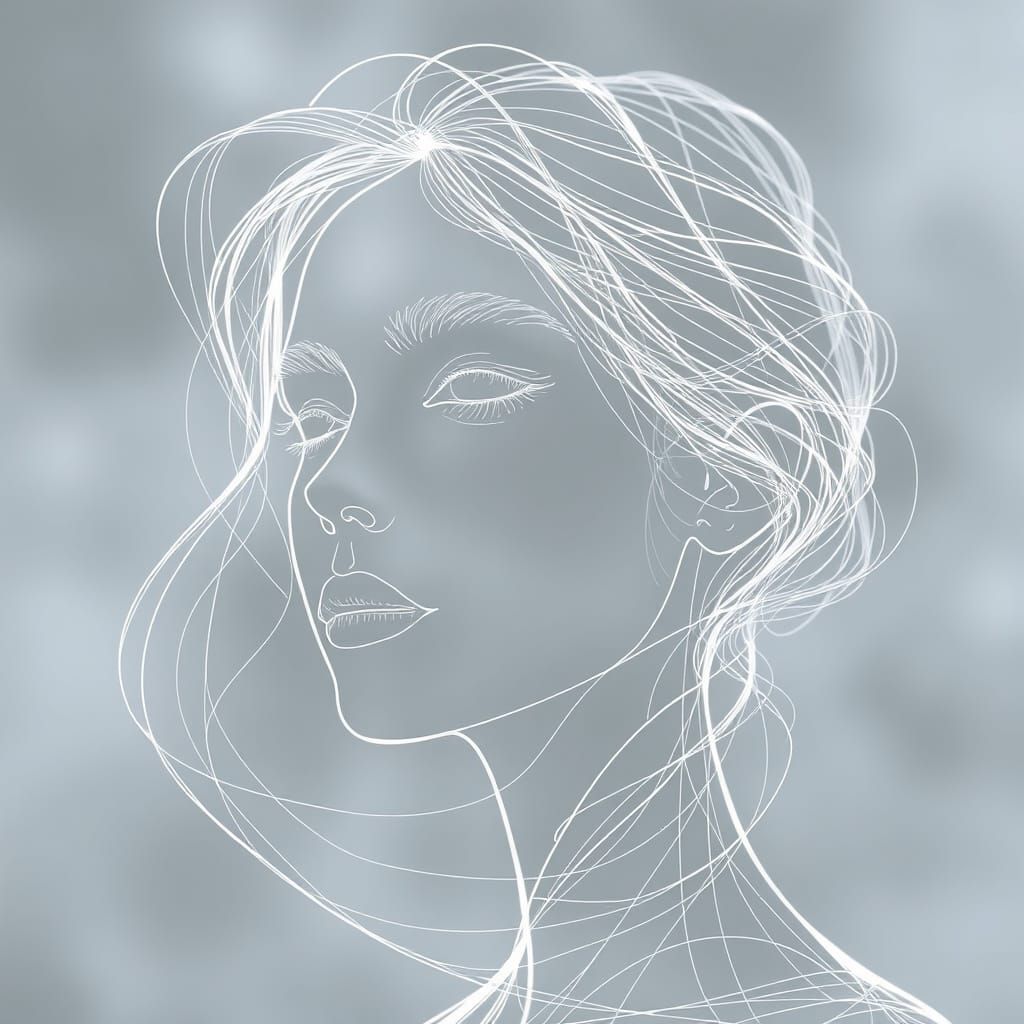 Ethereal Portrait in Whimsical Line Art