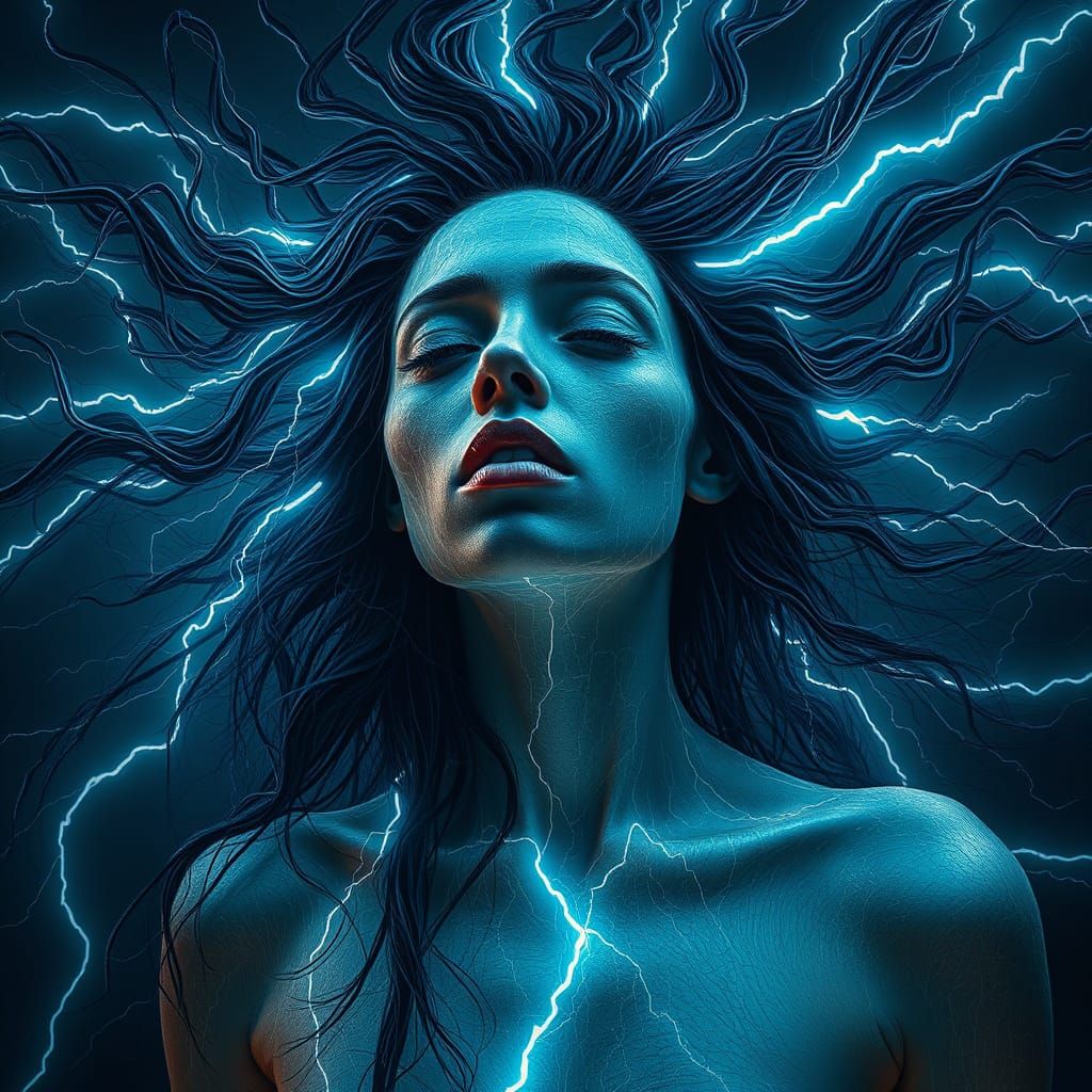 Surreal Gothic Woman with Electric Skin