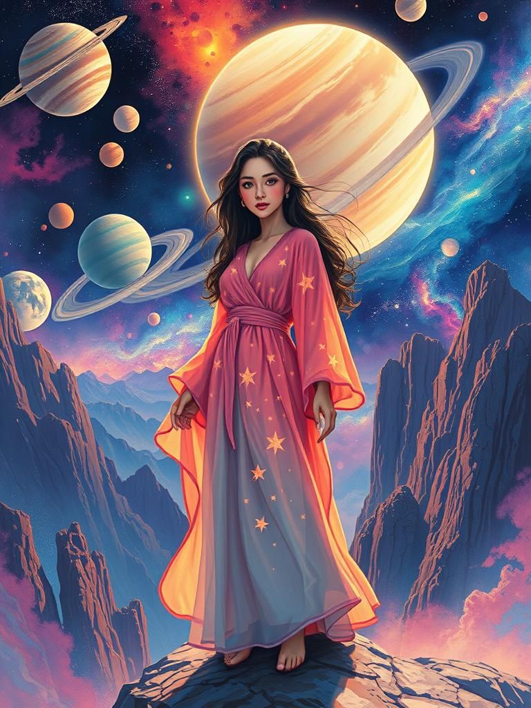Woman at Celestial Edge in Astral Colors
