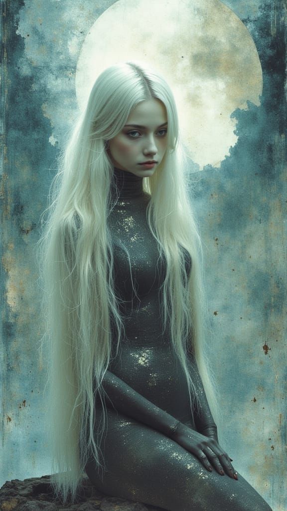 Ethereal Futuristic Cyborg Woman in Dystopian City